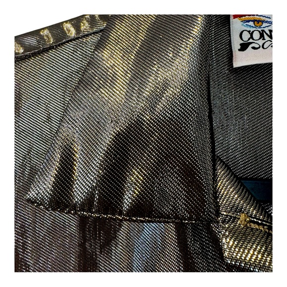 RETRO VINTAGE CONTEMPO CASUALS GOLD METALLIC LONG-SLEEVE OVERSIZED BUTTONED N sz - Picture 7 of 12
